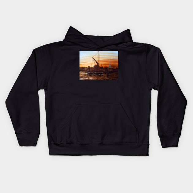 SAILING BARGE PASSING ST MARY'S CHURCH ROTHERHITHE LONDON Kids Hoodie by MackenzieTar